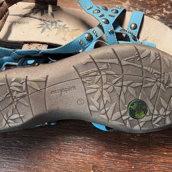 Womens Sandals size 9.5 Blue Embellished Strappy Easy Spirit Western Velcro Shoe - Picture 7 of 11